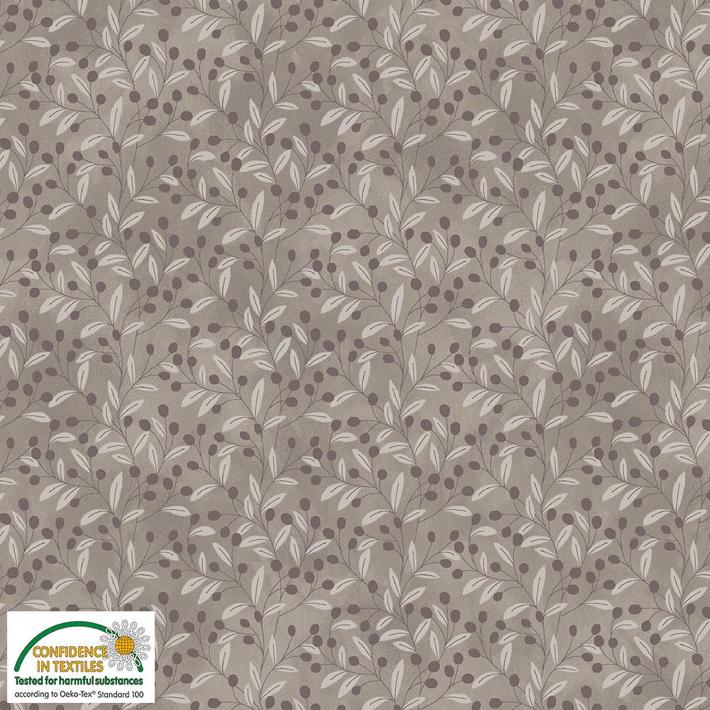 Quilters Combination kleine Zweige mit Beeren auf Taupe