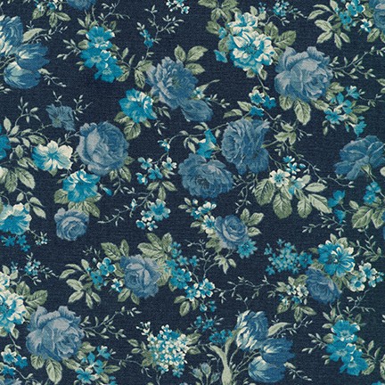 Cotton Flax Prints navy Roses