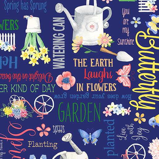 FQ Bunnies & Blossoms - Spring Garden - navy