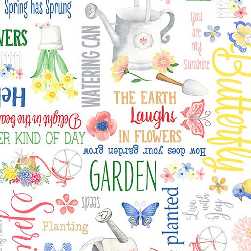 FQ Bunnies & Blossoms - Spring Garden - white