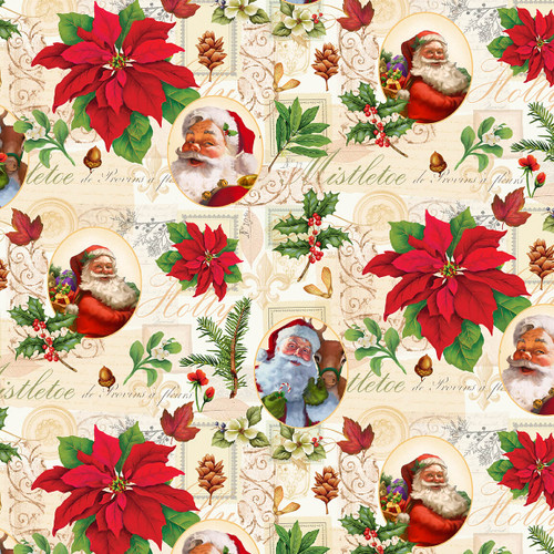 Christmas Legende II Cream Santa and Poinsettia