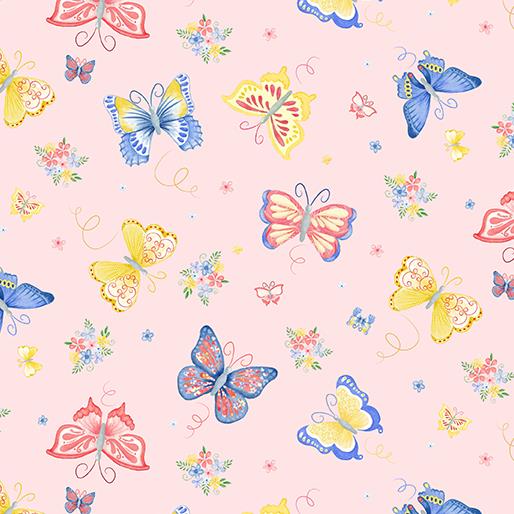 FQ Bunnies & Blossoms - Garden Butterflies - pink