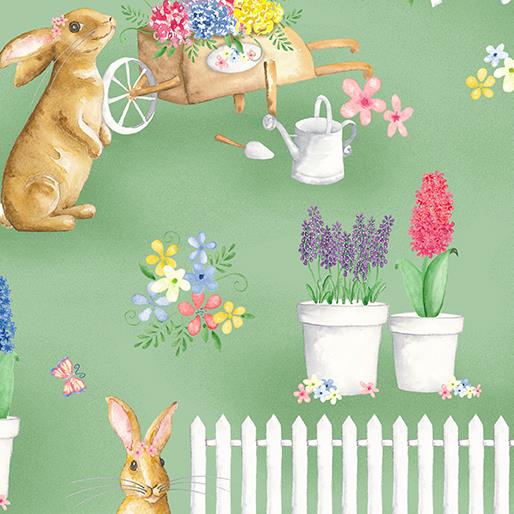 Bunnies & Blossoms - Bunny Garden green