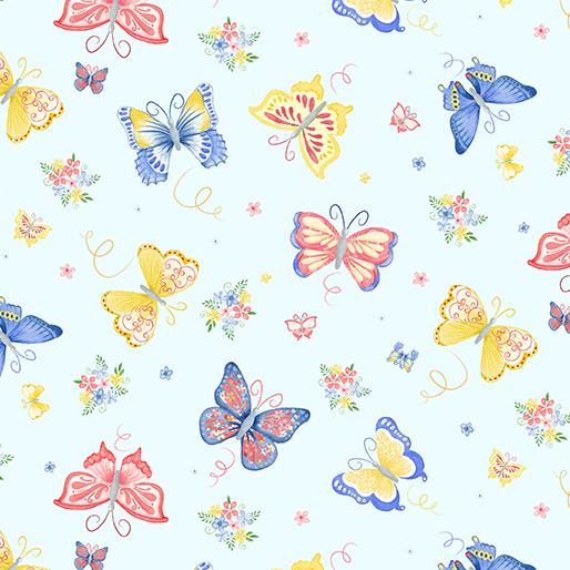 FQ Bunnies & Blossoms - Garden Butterflies - light blue