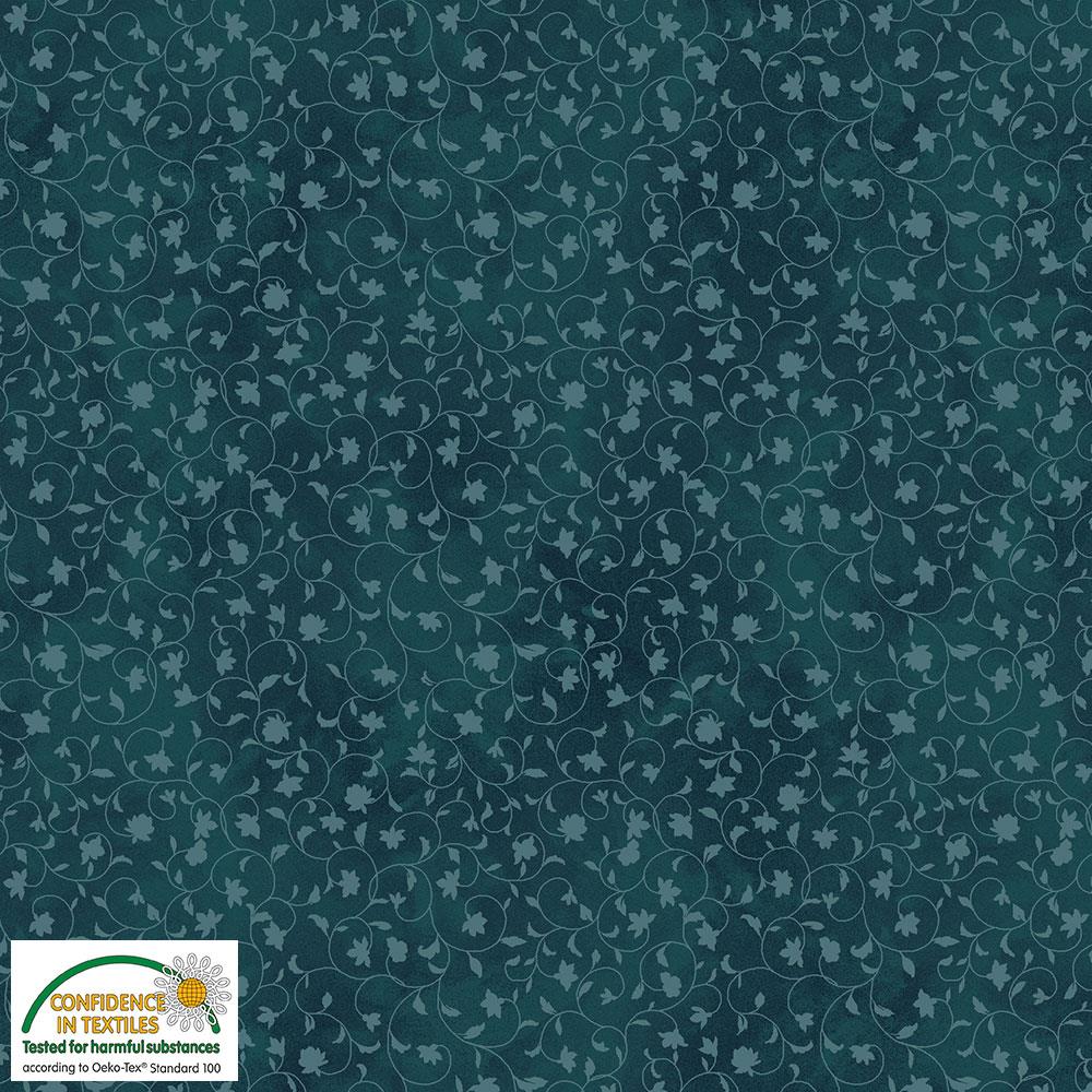 Quilters Combination mintfarbige Blättchen und Blüten auf Smaragd