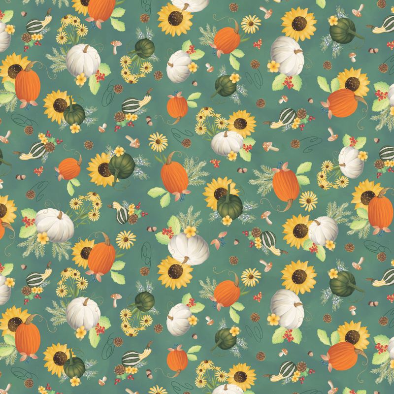Enchanted Forest Pumpkin Patch Teal 