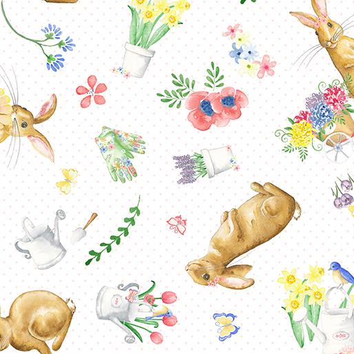 Bunnies & Blossoms - Sweet Bunny allover white